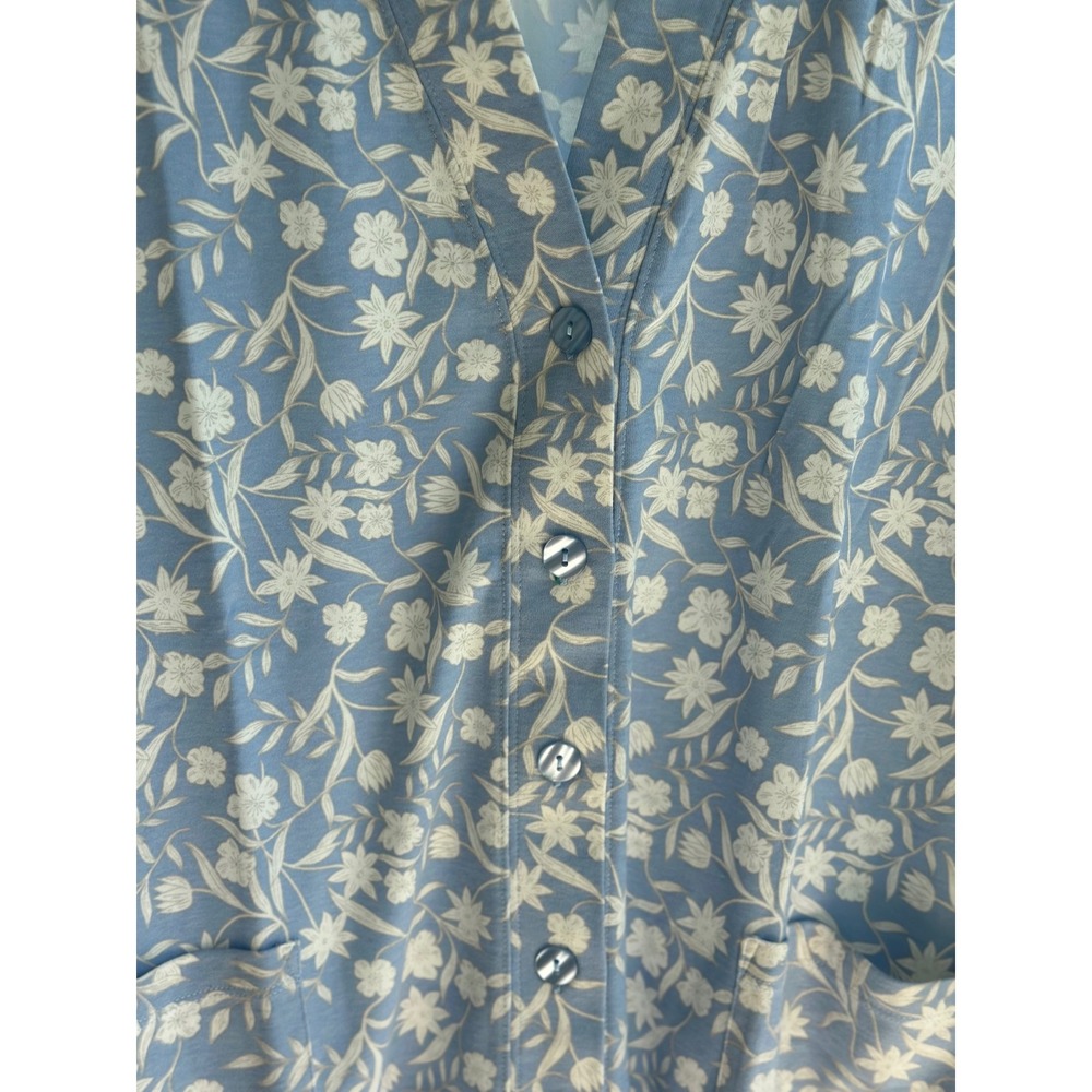 National UltraSofts Blue Floral Button Front Cardigan Top Pockets 24261 Women L